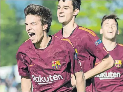  ?? FOTO: GETTY IMAGES ?? Riqui Puig, Alejandro Marqués y Carles Pérez fueron protagonis­tas en el triunfo (4-5) ante el Mancehster City en ‘semis’