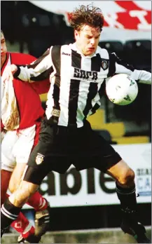  ??  ?? IT’S MINE: Notts County’s Sean Farrell holds off his marker