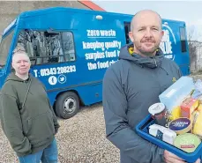  ?? ?? Moray Food Plus project manager Mairi McCallum and Andy Bentley, pantry developmen­t officer, as the charity’s mobile pantry hit the road.