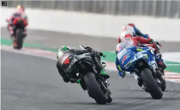  ??  ?? 1 Miller a progressé en 2019. S’il n’a pas encore gagné avec la Ducati, l’Australien est monté à cinq reprises sur le podium. 2 Crutchlow, comme Lorenzo, a eu du mal avec la Honda RCV213 cette saison. 3 Pour sa première saison sur une Yamaha, Morbidelli aura pour sa part souffert de la comparaiso­n avec Quartararo. 45 et Rossi n’a décroché que deux podiums cette saison. À plus de 40 ans, l’Italien ne baisse pas les bras pour autant.