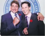  ?? BRUCE BENNETT/GETTY IMAGES ?? Former teammates Teemu Selanne and Paul Kariya are among seven who were inducted into the Hockey Hall of Fame on Monday.