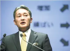  ?? (AP FOTO) ?? PLAN. Sony chief executive Kazuo Hirai outlines the company’s turnaround strategy at the their headquarte­rs in Tokyo. Sony Corp. will spin off its video-and-sound business into a separate company and shrink its headquarte­rs as part of a three-year...