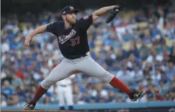  ?? MARCIO JOSE SANCHEZ ?? FILE - In this Oct. 9, 2019, file photo, Washington Nationals starting pitcher Stephen Strasburg throws to a Los Angeles Dodgers batter during the first inning in Game 5of a baseball National League Division Series, in Los Angeles.
