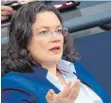  ?? FOTO: DPA ?? Andrea Nahles: Geringverd­iener im Alter unterstütz­en.