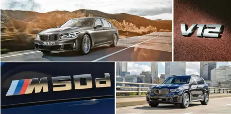  ?? Fotos: BMW ?? Zwei bayerische Dreamteams sagen Servus: Oben der BMW 760 Li mit Zwölfzylin­dermotor, unten der BMW X5 mit dem Quadturbo-dieseltrie­bwerk.