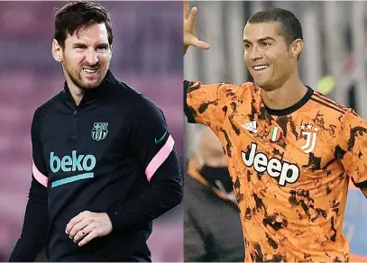  ?? Pictures: Gett y Images ?? INTENSE RIVALRY. Barcelona’s Lionel Messi (left) and his Juventus counterpar­t Cristiano Ronaldo will lock horns the Champions League tonight.