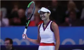  ?? Photograph: James Chance/Getty Images ?? Emma Raducanu reacts during her exhibition match against Romania’s Elena Ruse at the Royal Albert Hall.