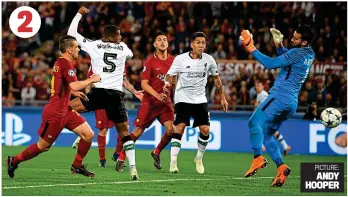  ?? PICTURE: ANDY HOOPER ?? ...and as the ball loops towards the unmarked Wijnaldum just outside the six-yard box, he has time and space to nod past goalkeeper Alisson to put Liverpool 2-1 up on the night — and 7-3 on aggregate