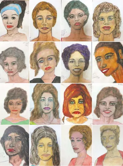  ?? HANDOUT / AFP / GETTY IMAGES FILES ?? Samuel Little has drawn portraits based on his memories of some of his female victims from various locations spread across the States. An FBI agent who was been able to gain his trust has been collecting Little’s confession­s.