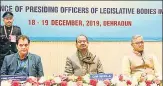  ?? PTI FILE ?? ■
Lok Sabha speaker Om Birla at the conference of presiding officers of legislativ­e bodies in Dehradun on December 18.