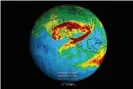  ?? Photograph: AP ?? This image and descriptio­n from Nasa’s Atmospheri­c Infrared Sounder shows captured carbon monoxide plumes coming from California wildfires over a three-day period in September 2020.