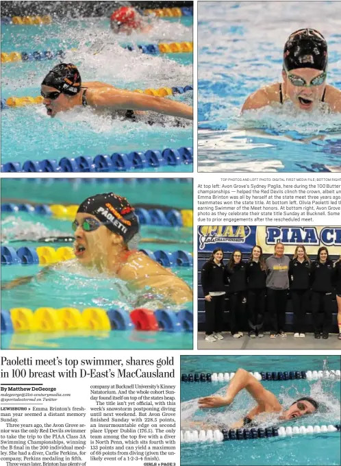  ?? PETE BANNAN — DIGITAL FIRST MEDIA FILE ?? At left, Conestoga’s Caroline Famous brought home gold in the 100 freestyle from Bucknell Sunday.
