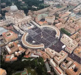  ??  ?? Packed An aerial view of St Peter’s Square as Pope Francis leads a Canonisati­on Mass