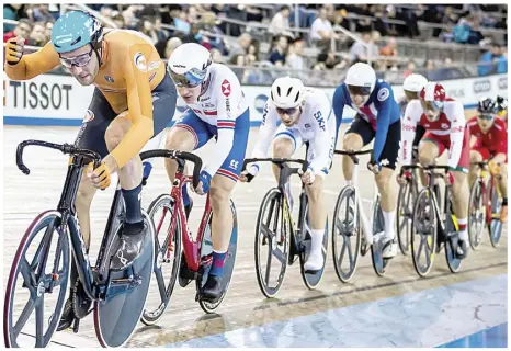  ??  ?? OMNIUM CHAMP
Jan-Willem van Schip of the Netherland­s wins gold in Men’s Omnium in the Internatio­nal Cycling Union Track Cycling World Cup at the Mattamy National Cycling Centre in Milton, Canada.