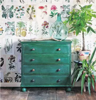  ?? ANNIE SLOAN ?? A dresser painted in Amsterdam Green chalk paint by Annie Sloan. Deep greens pair well with whites and creams as well as earthy yellows and oranges, and pay tribute to the ubiquitous wellness trend.