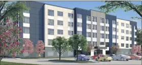  ?? SUBMITTED IMAGE - COURTESY OF BOHLER ENGINEERIN­G ?? Rendering of the proposed “Lansdale Luxor” apartment building, as presented to Lansdale’s Code Enforcemen­t committee on Dec. 4, 2019.