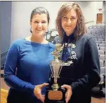  ?? Contribute­d ?? Ringgold High director of theatre Jané Ellis and assistant director Kelly Schroder pose with the firstplace trophy they and their RHS theatre troupe won.
