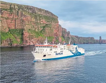  ??  ?? FULL STEAM AHEAD: NorthLink Ferries’ MV Hamnavoe passing Orkney as travel restrictio­ns ease