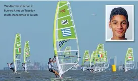  ??  ?? Windsurfer­s in action in Buenos Aires on Tuesday. Inset: Mohammed al Balushi