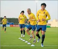  ?? ?? Gaku, jugador del Leganés, se ejercita con Japón.