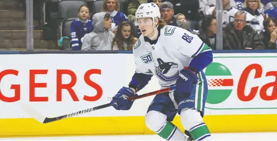  ?? CLAUS ANDERSEN/ GETTY IMAGES FILES ?? Canucks centre Adam Gaudette has agreed to a one-year contract that will pay him $950,000, a slight raise over last season.
