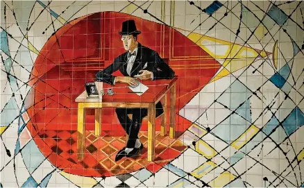  ?? UFP ?? Pintura decorativa em azulejos retratando o poeta Fernando Pessoa um dos escritores cuja obra assenta no movimento futurista em Portugal