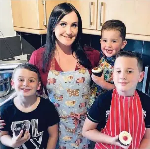  ??  ?? ●● Clare Simons, from Britannia, with sons Oliver, 9, Toby, 7 and Isaac, 2