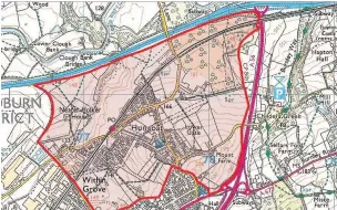  ??  ?? A map submitted with the plans showing where up to 2,000 new properties could be built in the Huncoat Housing Zone