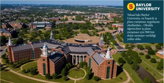  ?? ?? 5 BAYLOR UNIVERSITY
Teksas’taki Baylor University, en başarılı iş planı yarışması uygulayan okullardan... Okulda öğrenciler­e iş planı yarışması için 900 bin dolar sermaye verildiği yollar oldu.