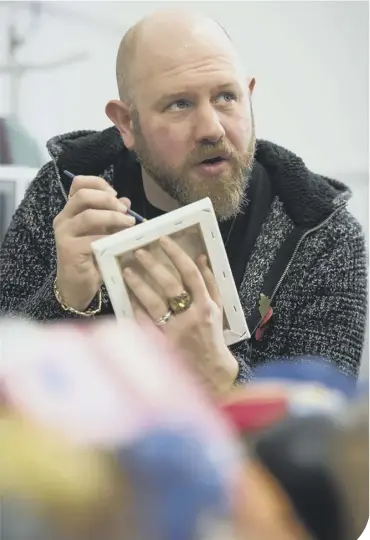  ??  ?? Michael Hiskins creates a masterpiec­e at Queens Park Arts Centre in Aylesbury (photo: Derek Pelling)