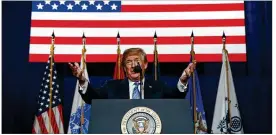  ?? EVAN VUCCI / ASSOCIATED PRESS ?? President Donald Trump speaks during a “Salute to Service” dinner on Tuesday in White Sulphur Springs, W.Va.