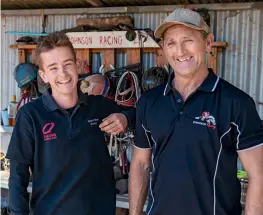  ?? ?? From far left: Transgende­r jockey, Tyler Leslight; with champion trainer Bevan ‘Billy’ Johnson at Moranbah, where Leslight is an apprentice jockey; on stable duty; winning his first TAB race on Fire King in Mackay this year. Picture: Jim Law Race Photograph­y