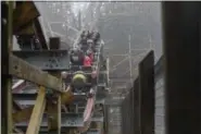  ?? ERIC BONZAR — THE MORNING JOURNAL ?? Media members got first cracks at riding Cedar Point’s new hyper-hybrid roller coaster Steel Vengeance on April 25. Coaster enthusiast­s will get their chance to experience the world-record-breaking thrill ride when the park opens for the 2018 season...