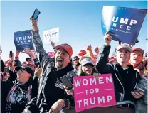  ?? CAROLYN KASTER/ASSOCIATED PRESS ?? The audience cheers Saturday as President Donald Trump arrives at Elko Regional Airport in Elko, Nev., for a campaign rally.