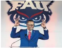  ?? CARLINE JEAN/SUN SENTINEL ?? Former FSU coach Willie Taggart was introduced as FAU’s new coach on Dec. 18, 2019.