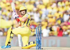  ?? - AFP photo ?? Chennai Super Kings cricketer Faf Du Plessis plays a shot during the 2019 Indian Premier League (IPL) Twenty20 cricket match between Chennai Super Kings and Kings XI Punjab at the M.A. Chidhambar­am Stadium in Chennai.