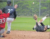  ?? JASON MALLOY/THE GUARDIAN ?? Charlottet­own Gaudet’s Auto Body Islanders shortstop Jesse MacIntyre, right, throws the ball to second baseman Ryne MacIsaac during New Brunswick Senior Baseball League action Saturday at Memorial Field.