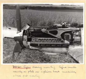  ??  ?? ■ This RAF intelligen­ce photograph from 1940 shows to advantage the genius of the one-piece engine mounting which enabled the whole engine unit to be removed by undoing a few bolts and disconnect­ing pipes and controls in what was a relatively simple operation.