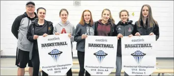  ?? SUBMITTED ?? Danielle Cumby is pictured with her dad/coach, Fred, and several teammates, following the team’s provincial success.