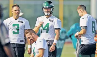  ?? AP ?? BACKUPSFOR­BACKUPS: Not only does Sam Darnold (14) have Joe Flacco (not pictured) and James Morgan (4) on the roster, the Jets also have David Fales (3) and Mike White (8) signed to the practice squad.