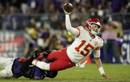  ?? Julio Cortez, The Associated Press ?? Kansas City quarterbac­k Patrick Mahomes has the fourth-most intercepti­ons (11) in the league, but also has the third most touchdown passes (25).