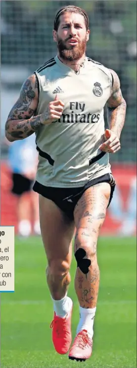  ??  ?? Sergio Ramos, ayer entrenándo­se en Valdebebas.