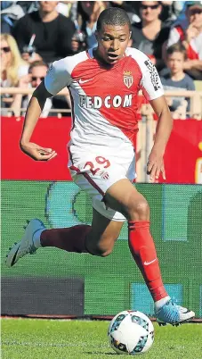  ?? /AFP ?? Breakaway: Monaco’s teenage striker, Kylian Mbappe, is one of the most exciting players in Europe.