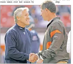  ?? N.Y. Post: Charles Wenzelberg; AP ?? CASE STUDY: Pat Shurmur has advantages with the Giants he didn’t have in his first head-coaching job with the Browns, and should take notice of latter-day success stories such as Pete Carroll (above) for inspiratio­n.
