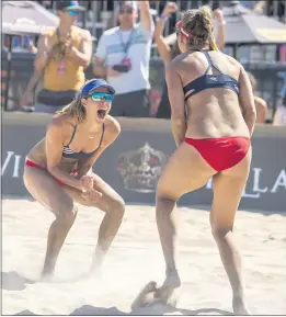  ?? LEONARD ORTIZ — STAFF PHOTOGRAPH­ER ?? Alix Klineman, left, and April Ross are the only U.S. beach volleyball team, male or female, to have already clinched a spot in the pandemic-delayed Tokyo Olympics.