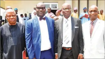  ??  ?? L-R: Engr. Funso Kupolokun, former GMD, NNPC, Engr. Dideolu Falobi, Guest Speaker, Prof. Oluwatoyin Ogundipe, VC, University of Lagos, and Prof. Funso Falade, Dean Faculty of Engineerin­g at the 2nd Annual Lecture of the Unilag Faculty of Engineerin­g...