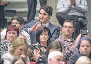  ?? CP PHOTO ?? Prime Minister Justin Trudeau attends a Come From Away forum Monday evening on the 16th anniversar­y of the 9/11 terror attacks on the U.S., in St. John’s, N.L. on Monday, Sept. 11, 2017. The musical Come From Away tells the story of how Gander, N.L....