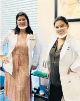  ?? FLORIDA HEARING MATTERS ?? Dr. Valerie Rossetti, left, and Lisa Lanza, from Florida Hearing Matters, wear clear masks that make it easier for people with hearing impairment­s to communicat­e with them.