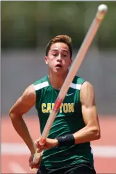  ?? Katharine Lotze/Special
to The Signal ?? Canyon’s Christian Valles sprints down the runway during the boys pole vault at the CIF-SS Masters meet at El Camino College in Torrance on Saturday.