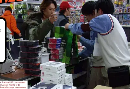  ?? ?? » Stacks of DS Lite consoles in Japan, waiting to be handed to eager new owners.